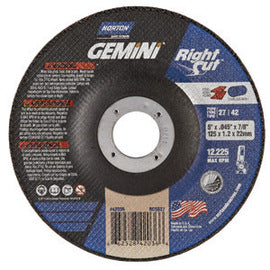 Norton® 5" X 0.045" X 7/8" Aluminum Oxide Gemini® Right Cut™ Type 27/42 Depressed Center Cut Off Wheel For Use With Right Angle Grinder On Steel, Metal And Stainless Steel