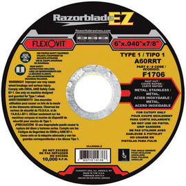 FlexOVit™ 6" X .0400" X 7/8" A60RRT Aluminum Oxide Razorblade® Reinforced And Fast Cut Type 1 Cut Off Wheel For Use With Angle Grinder On Metal And Stainless Steel (Quantity 25)