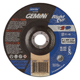 Norton® 6" X 0.045" X 7/8" Aluminum Oxide Gemini® Right Cut™ Type 27/42 Depressed Center Cut Off Wheel For Use With Right Angle Grinder On Steel, Metal And Stainless Steel