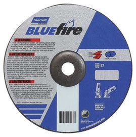 Norton® 4" X 1/4" X 3/8" 24 Grit Coarse DC4143BFF Silicon Carbide Zirconia Alumina BlueFire™ Type 27 Depressed Center Cut Off And Grinding Wheel For Use With Right Angle And Small Angle Grinder On Foundry Materials (Qty 1)