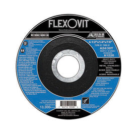 FlexOVit™ 4 1/2" X 1/4" X 7/8" A24/30T Aluminum Oxide HIGH PERFORMANCE™ Heavy Duty Type 27 Depressed Center Grinding Wheel For Use With Angle Grinder On Metal And Stainless Steel (Qty 1)
