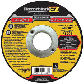 FlexOVit™ 4 1/2" X .0400" X 7/8" A60RRT Aluminum Oxide Razorblade® Reinforced And Fast Cut Type 1 Cut Off Wheel For Use With Angle Grinder On Metal And Stainless Steel (Quantity 25)