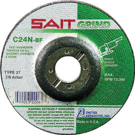 United Abrasives 5" X 1/4" X 7/8" C24N 24 Grit Silicon Carbide Type 27 Grinding Wheel (Qty 1)