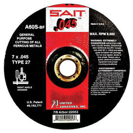 United Abrasives 4" X .045" X 5/8" A60S 60 Grit Aluminum Oxide Type 27 Cut Off Wheel (Quantity 50)