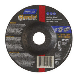 Norton® 5" X 3/32" 7/8" Aluminum Oxide Gemini® Right Cut™ Type 27/42 Depressed Center Long Life Cut Off Wheel For Use With Angle Grinder On Steel, Metal And Stainless Steel (Quantity 25)